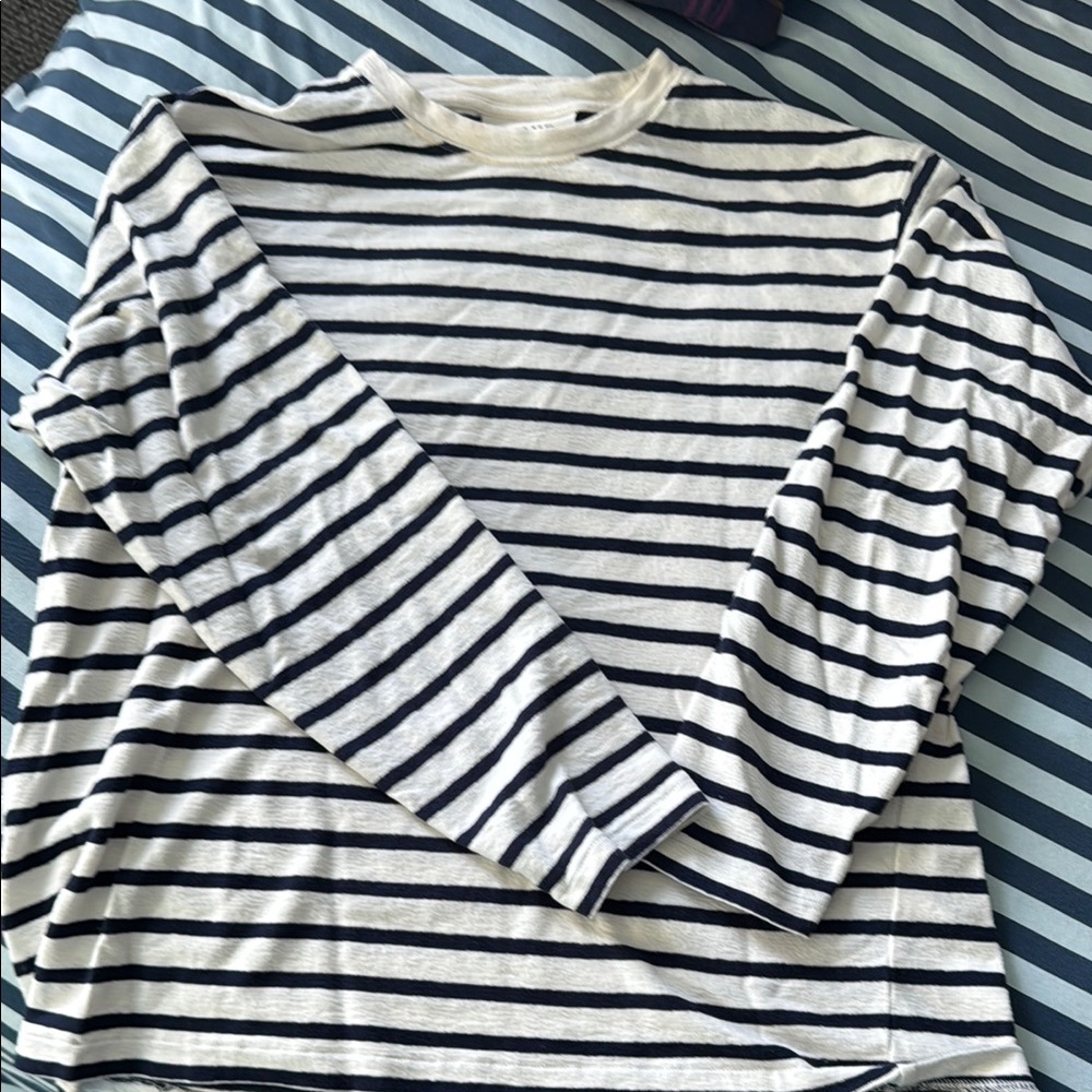 Frame Denim Black and White Boxy Long Sleeve Tee